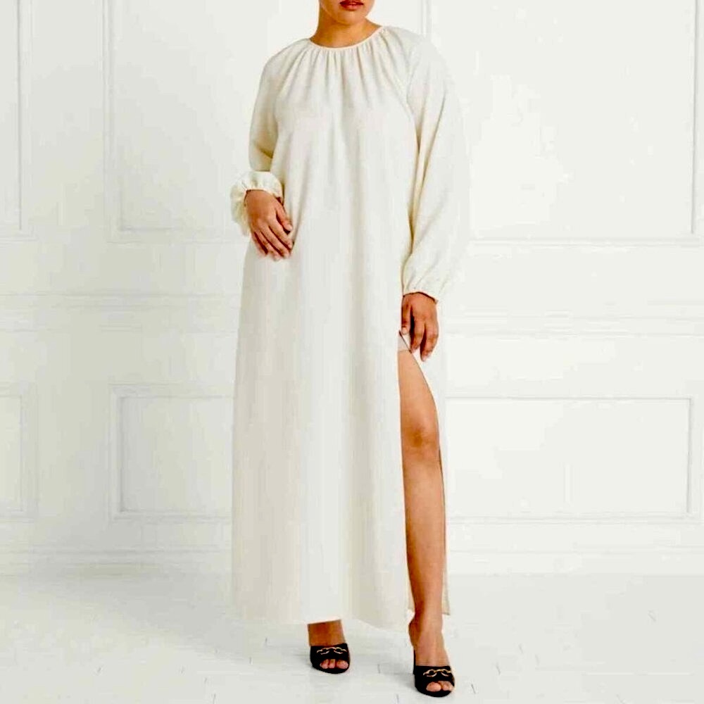 HILL HOUSE Simone Maxi Long Sleeve Dress in Ivory